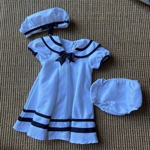 Y2K Rare Editions Sailor Dress with Matching Hat and Bloomers 12M